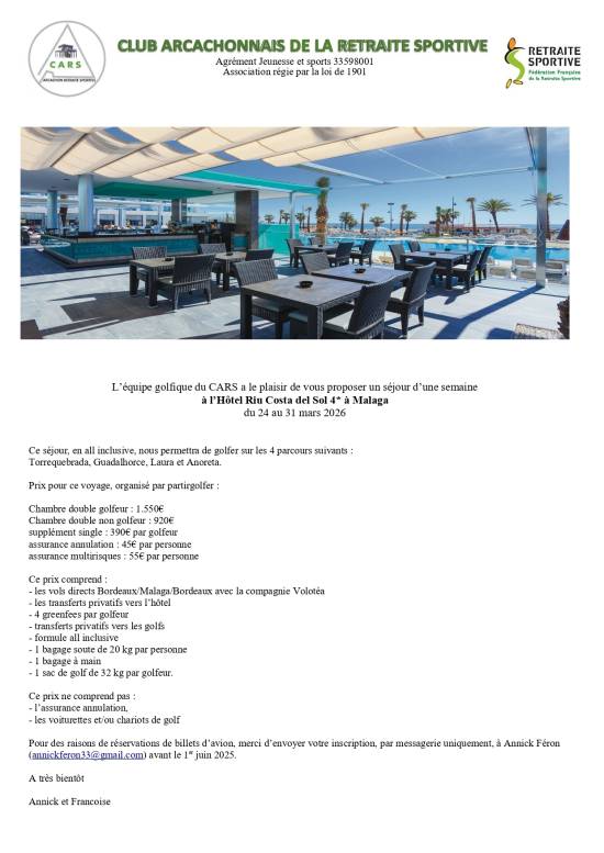 Illustration Séjour Golfique à MALAGA du 24 au 31 mars 2026