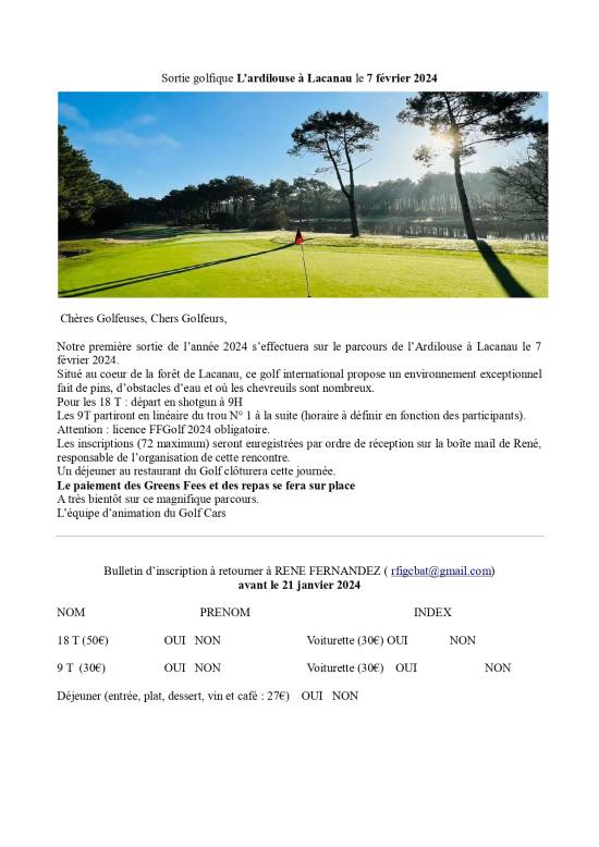 Illustration Sortie Golfique à LACANAU le 7 février 2024